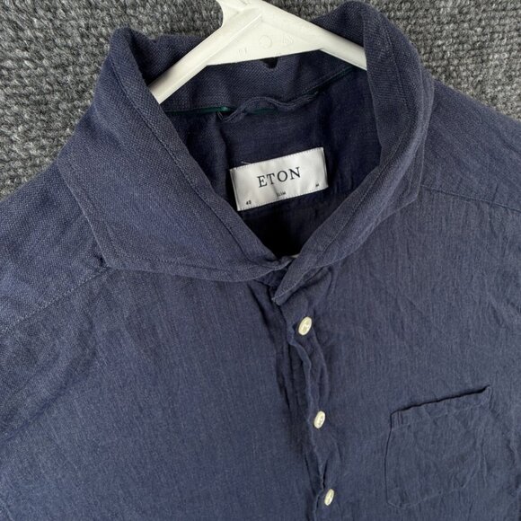 Eton CHELSEA Soft Dark Blue Medium Slim Long Sleeve Button Up Shirt Men Cotton - Picture 6 of 16
